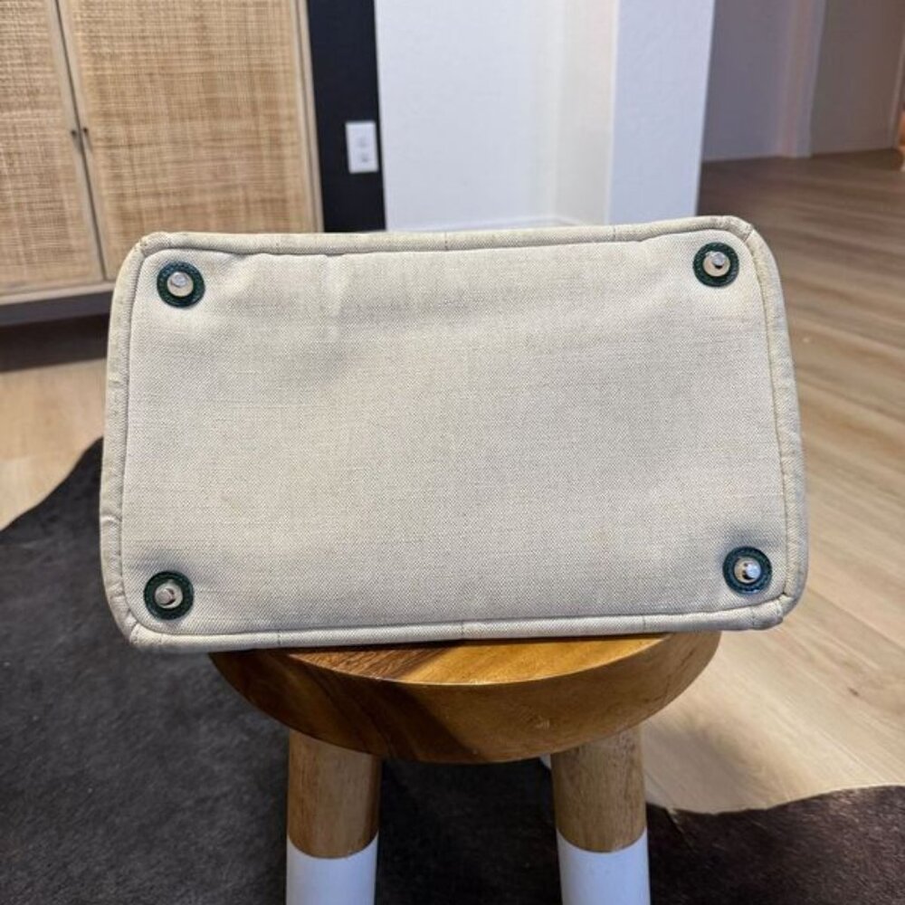 Prada Beige and Green Canapa Canvas and Satin Flower Tote Bag - Picture 5 of 12